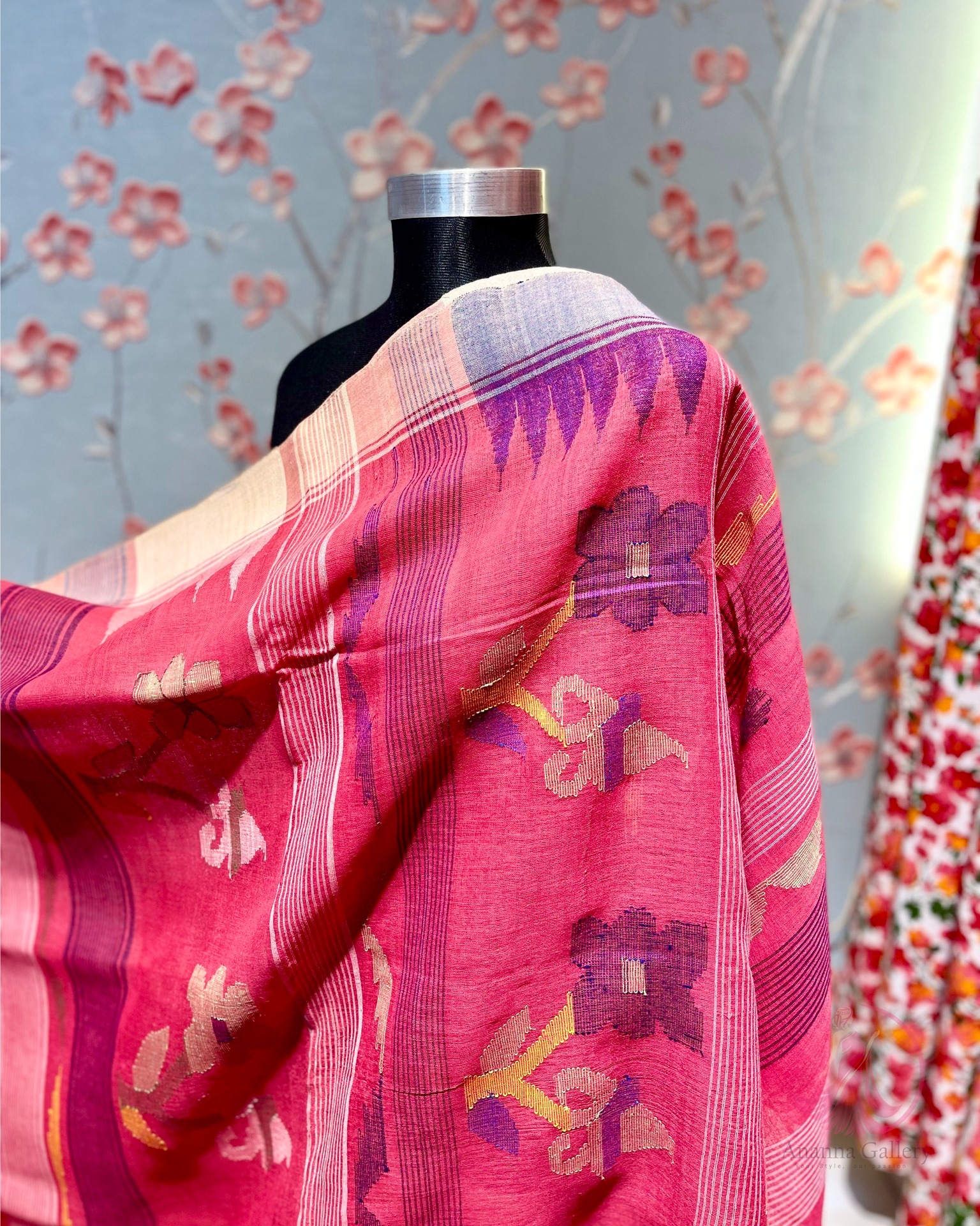 Purple Bloom Pink Monipuri Saree - Image 4
